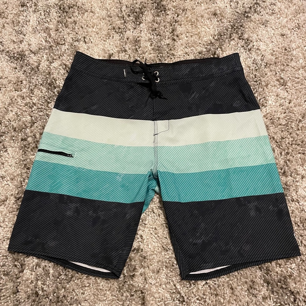 O'Neill Black and Green Striped‎ Board Shorts